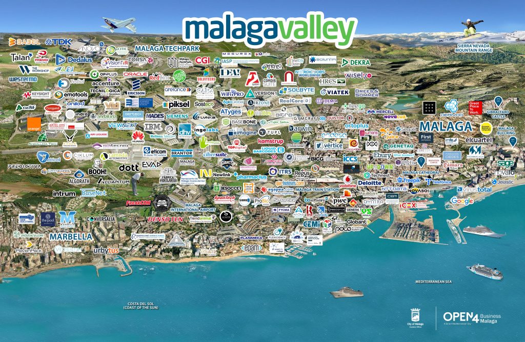 Map showing major companies situted in malaga as of 2022
https://openforbusiness.malaga.eu/en/malaga-valley/