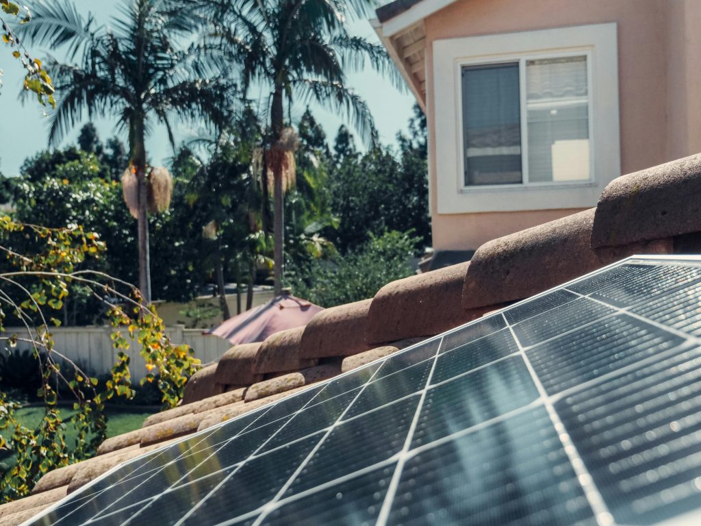 Solar panels on roof.
Photo by Kindel Media: https://www.pexels.com/photo/solar-panel-on-roof-of-house-in-california-usa-9875438/